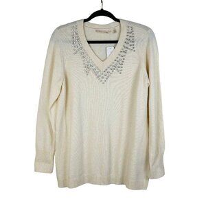Soft Surroundings Starglow Wool Blend Sweater Cream Small